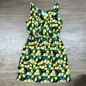 Lemon Print Sleeveless Dress Fruit Yellow Green Black Designed in Spain Medium